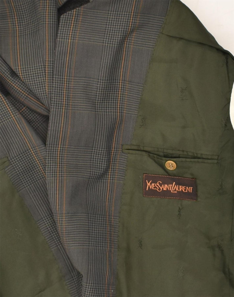 YVES SAINT LAURENT Mens Blazer Jacket IT 50 Large Grey Check Polyester | Vintage Yves Saint Laurent | Thrift | Second-Hand Yves Saint Laurent | Used Clothing | Messina Hembry 