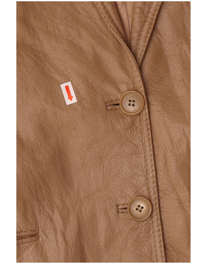 Vintage Womens 2 Button Blazer Jacket IT 44 Medium Beige Leather Classic