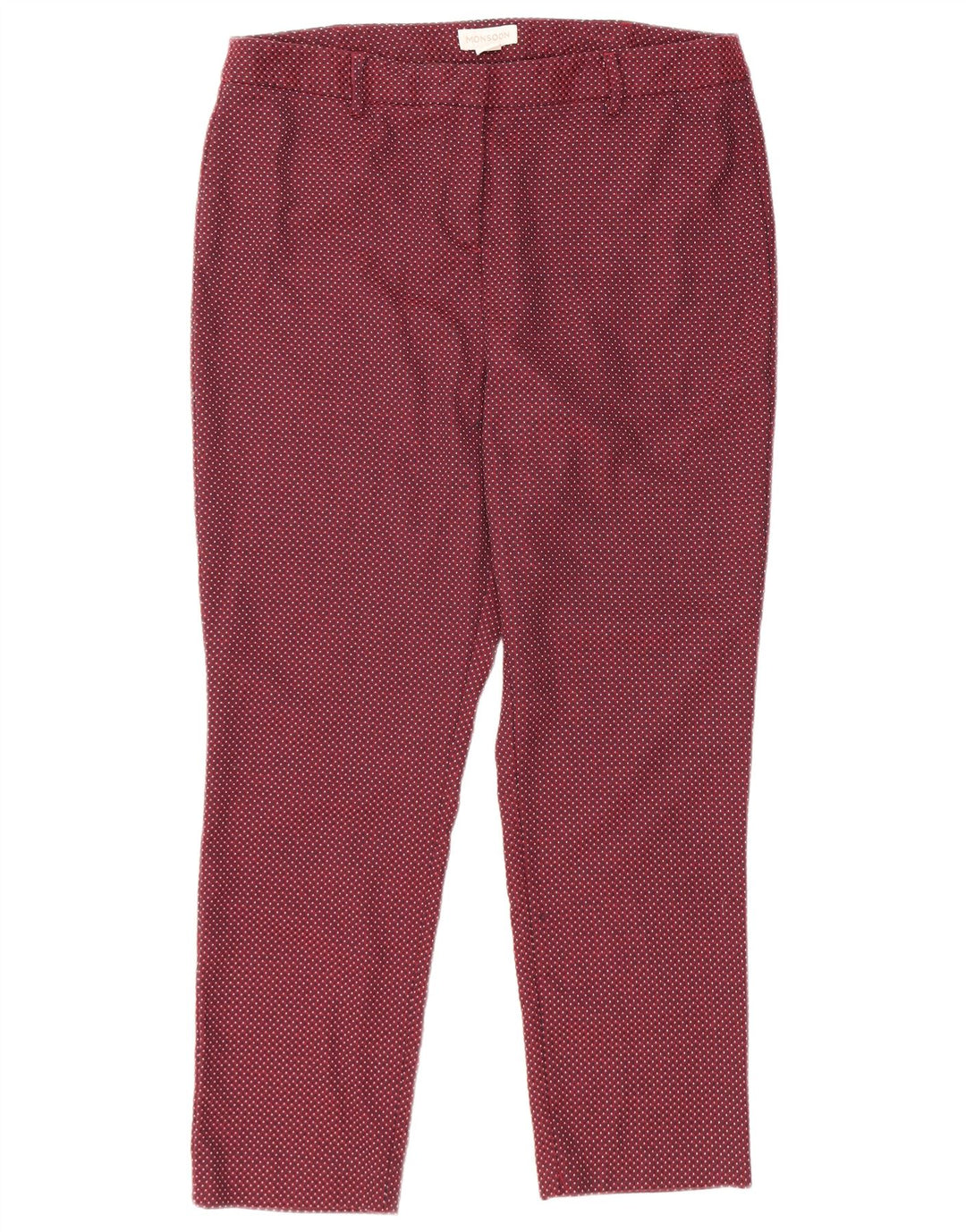 MONSOON Womens Cropped Trousers UK 14 Large W32 L25 Burgundy Spotted