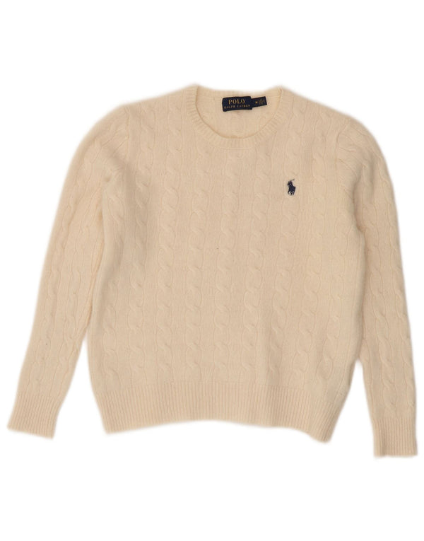 Polo Ralph Lauren Womens Crew Neck Jumper Sweater UK 12 Medium Off White