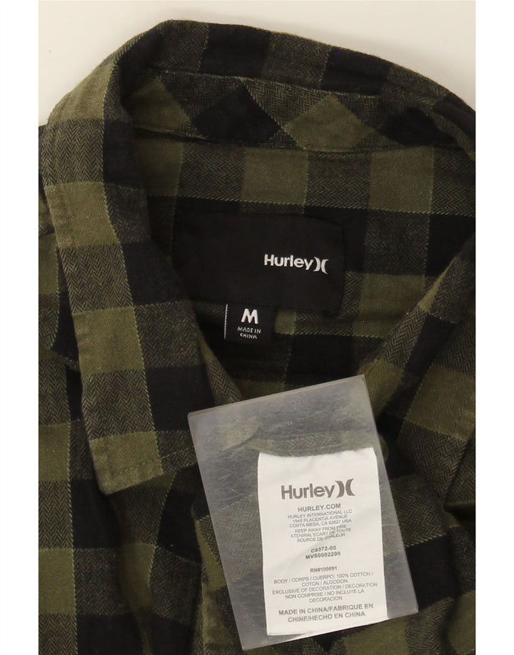 Hurley Mens Flannel Shirt Medium Green Check Cotton