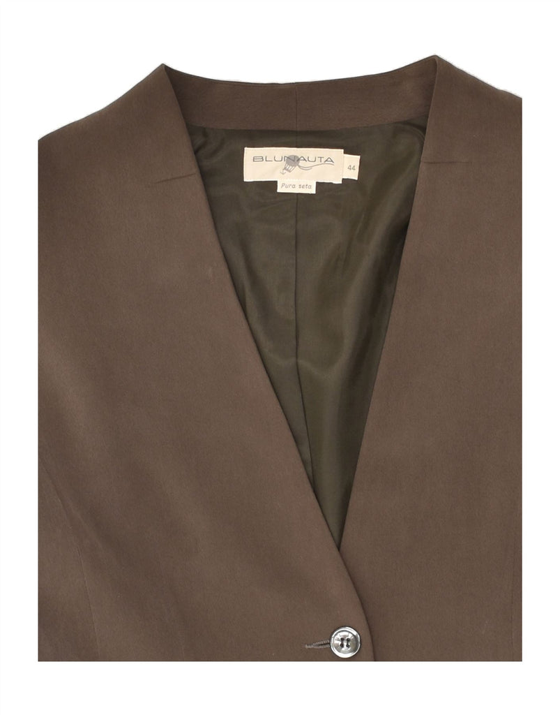 BLUNAUTA Womens 3/4 Sleeve 1 Button Blazer Jacket IT 44 Medium Brown Silk | Vintage Blunauta | Thrift | Second-Hand Blunauta | Used Clothing | Messina Hembry 