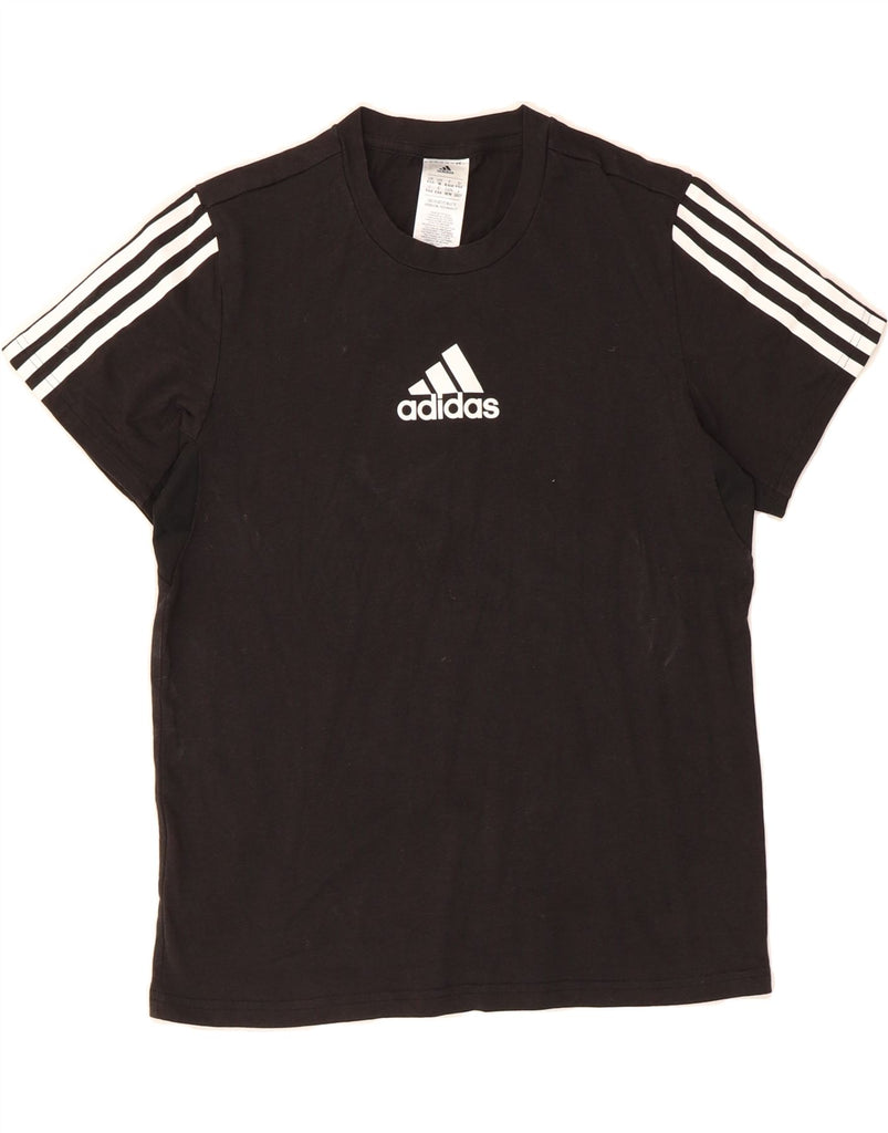 ADIDAS Womens Aeroready Graphic T-Shirt Top UK 12/14 Medium Black Cotton Vintage Adidas and Second-Hand Adidas from Messina Hembry 