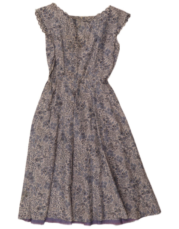 Vintage Womens A-Line Dress UK 12 Medium Blue Floral