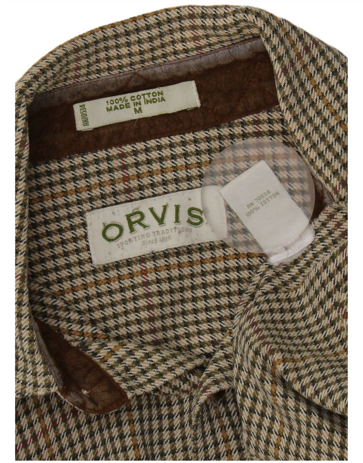 Orvis Mens Flannel Shirt Medium Green Houndstooth Cotton
