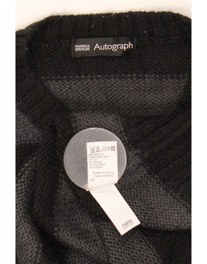 Marks & Spencer Mens Autograph Zip Neck Jumper Sweater Medium Black Striped