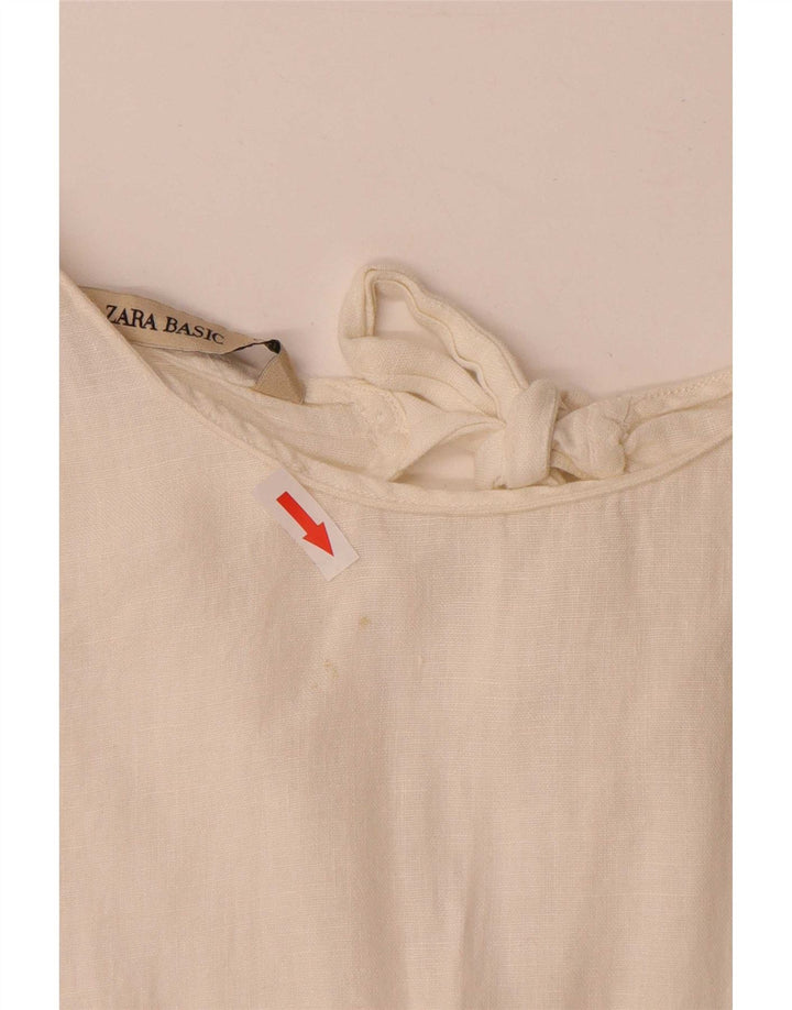 Zara Womens Sleeveless Blouse Top UK 14 Large Off White Linen
