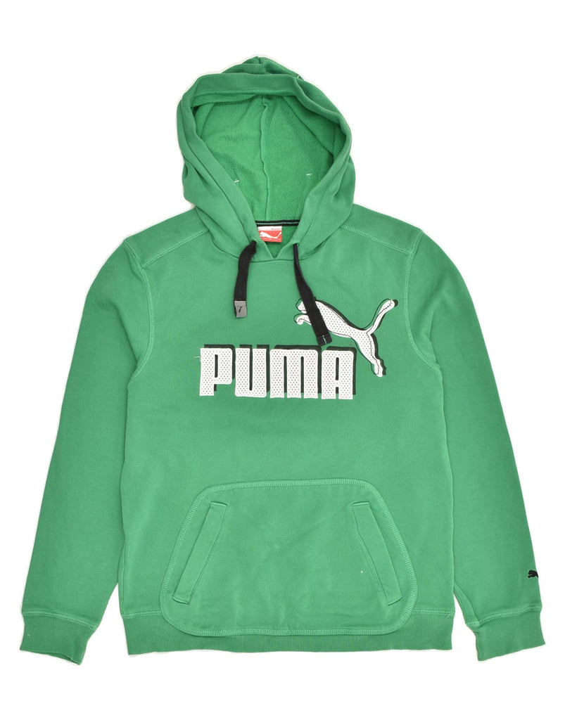 PUMA Mens Graphic Hoodie Jumper Small Green Cotton | Vintage Puma | Thrift | Second-Hand Puma | Used Clothing | Messina Hembry 