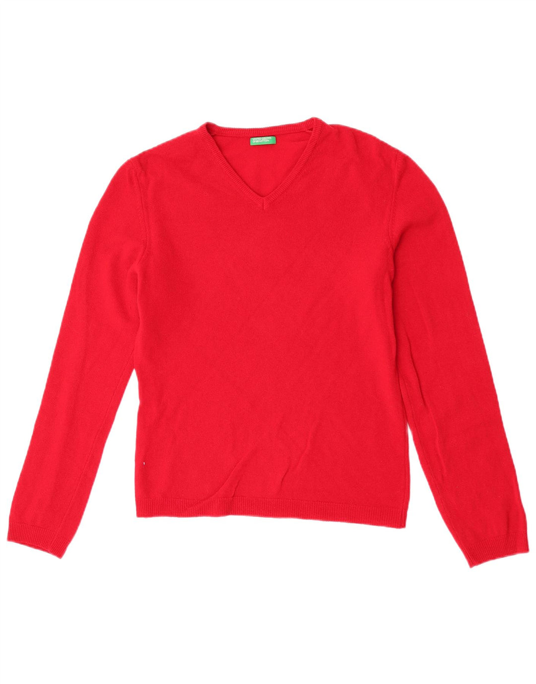 Benetton Womens V-Neck Jumper Sweater UK 16 Large Red New Wool