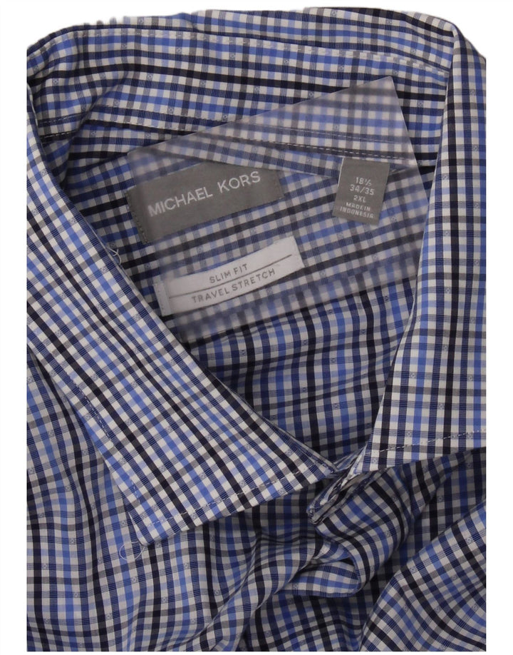 MICHAEL KORS Mens Slim Fit Shirt Size 18 1/2 2XL Blue Check Cotton