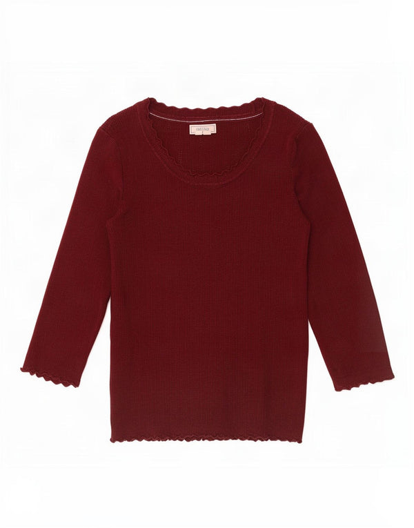 Fat Face Womens 3/4 Sleeve Boat Neck Jumper Sweater UK 12 Medium Burgundy