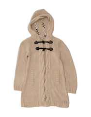 BURBERRY Girls Hooded Longline Cardigan Sweater 7-8 Years Beige Cotton