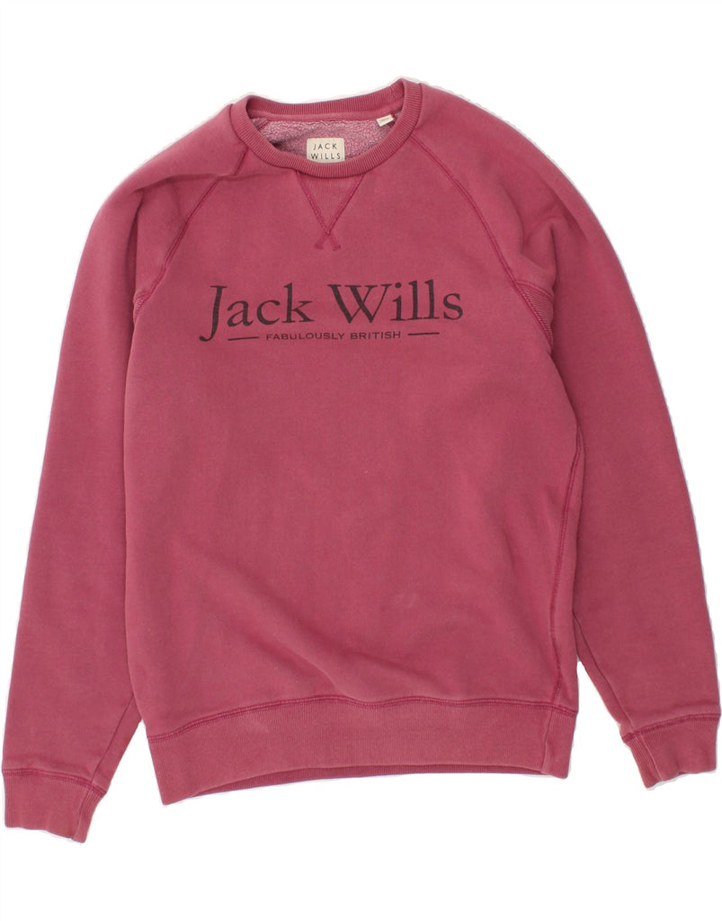 JACK WILLS Mens Graphic Sweatshirt Jumper UK 14 Medium Pink Cotton | Vintage Jack Wills | Thrift | Second-Hand Jack Wills | Used Clothing | Messina Hembry 