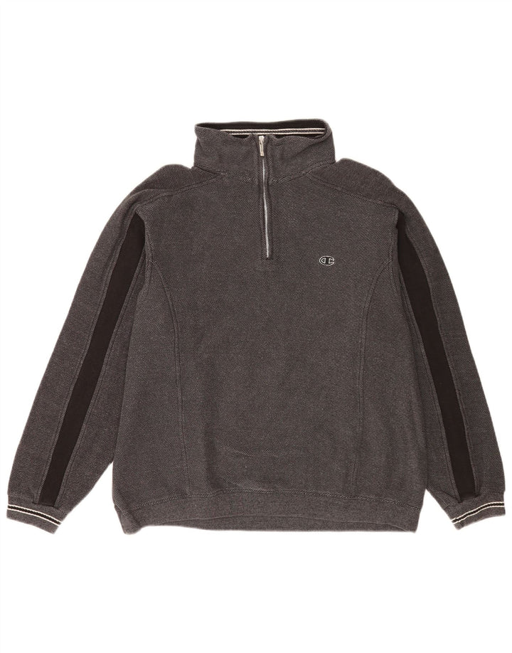 Champion Mens Zip Neck Sweatshirt Jumper Medium Grey Colourblock Cotton