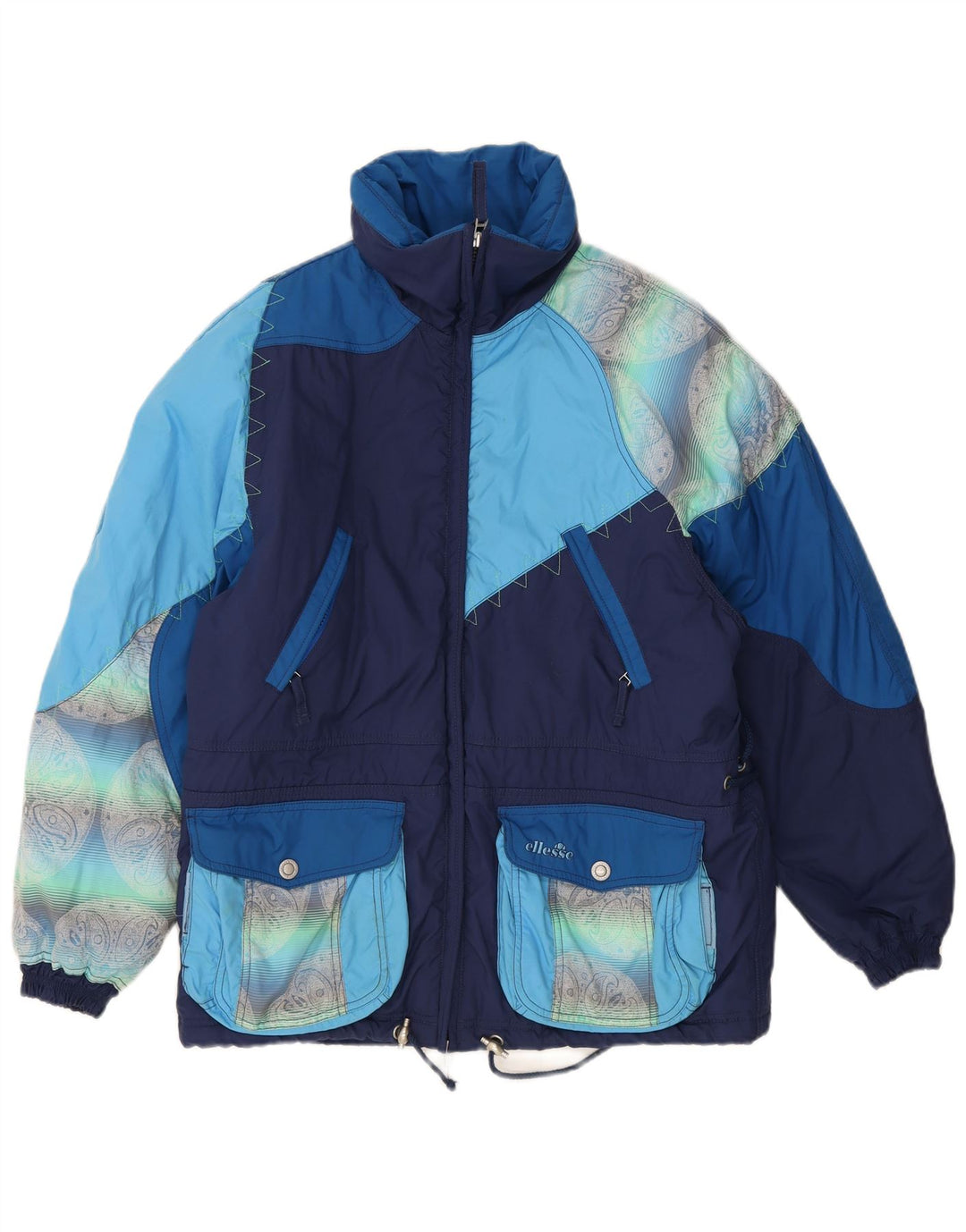 Ellesse Womens Oversized Ski Jacket US 8 Medium Navy Blue Colourblock