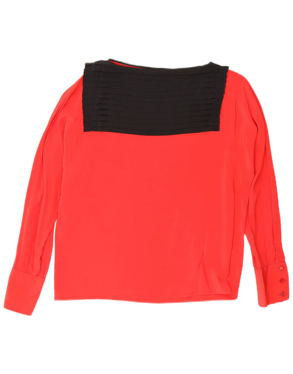 De Pletrl Womens Long Sleeve Blouse Top IT 42 Medium Red Colourblock Silk