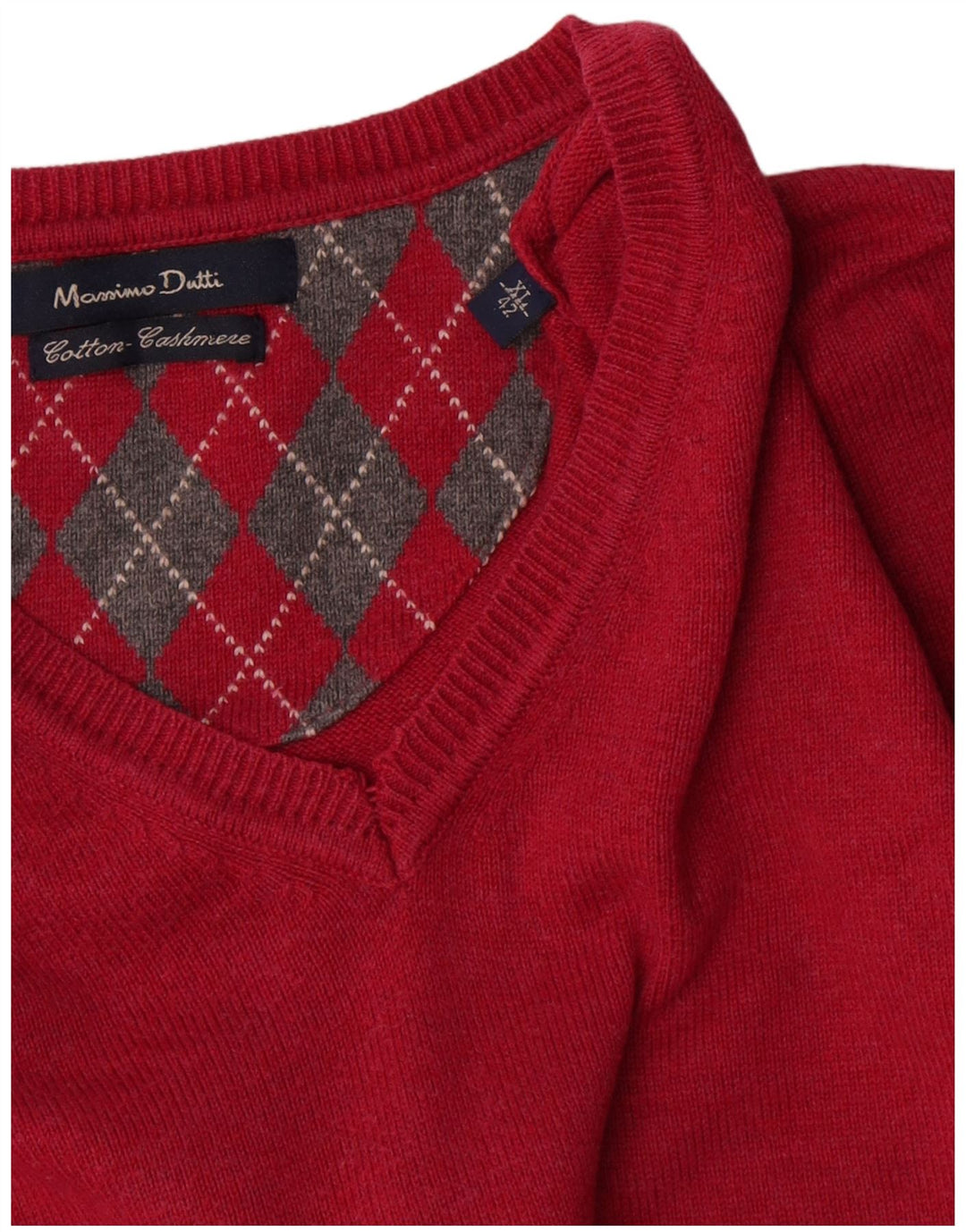 Massimo Dutti Mens V-Neck Jumper Sweater XL Red Cotton