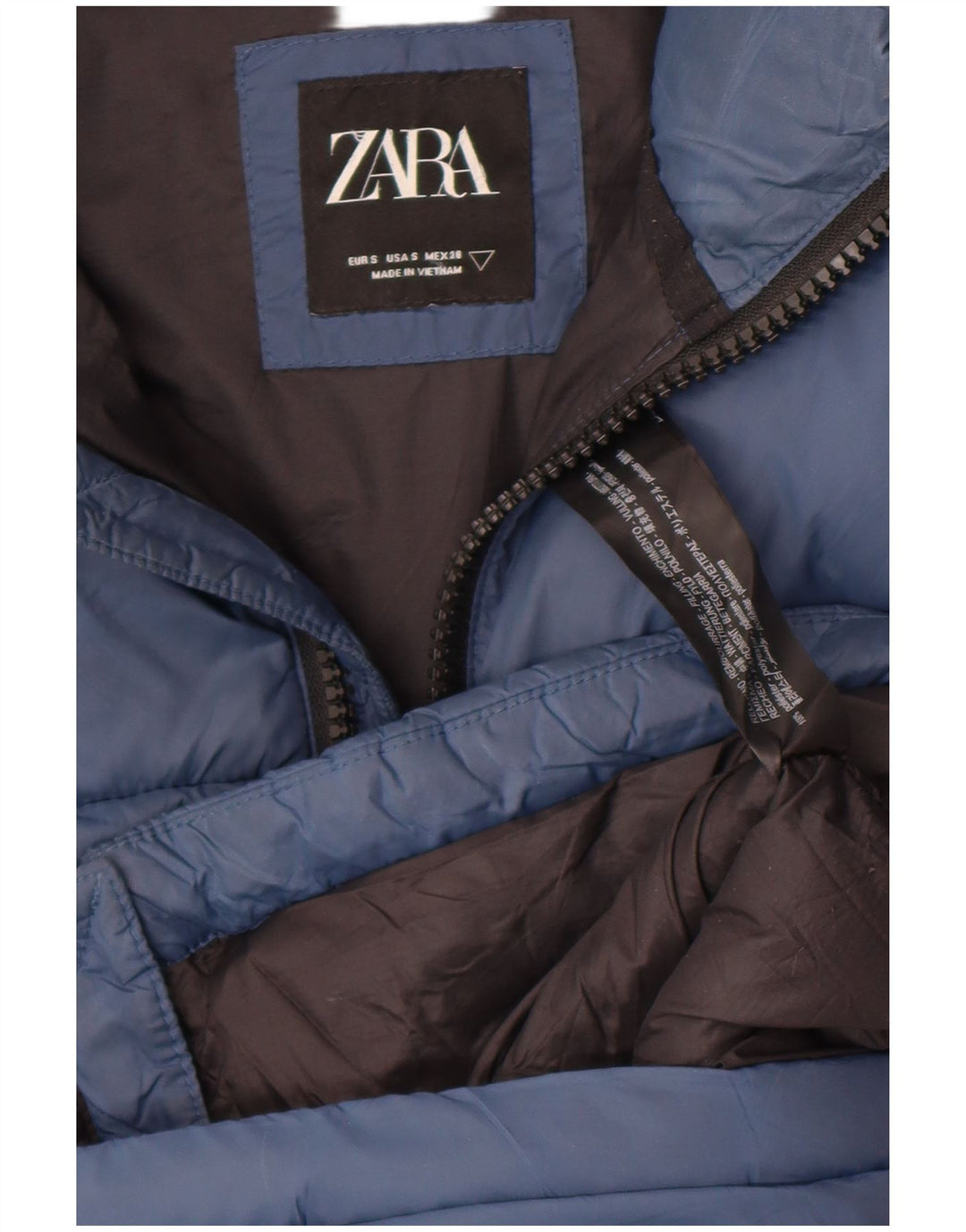 Zara Mens Padded Jacket UK 36 Small Navy Blue Polyester