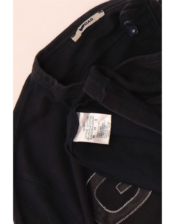 Gas Womens Graphic Top Long Sleeve UK 12 Medium Navy Blue Cotton