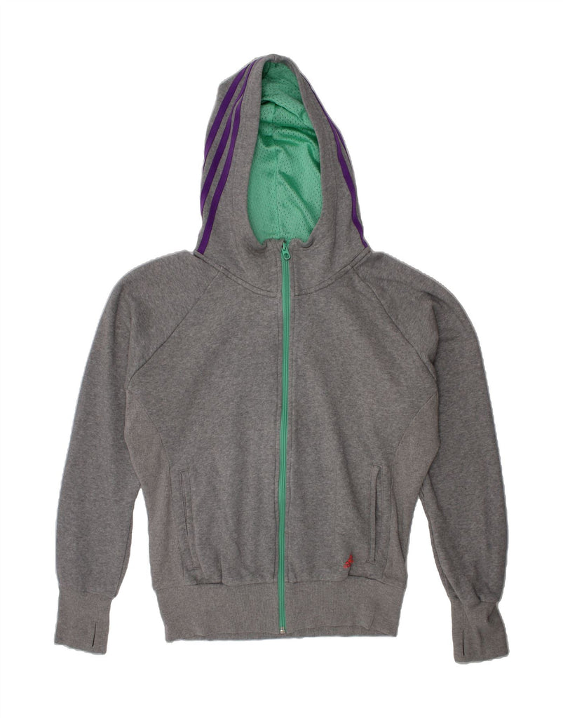 ADIDAS Girls Climalite Zip Hoodie Sweater 13-14 Years Grey Cotton Vintage Adidas and Second-Hand Adidas from Messina Hembry 