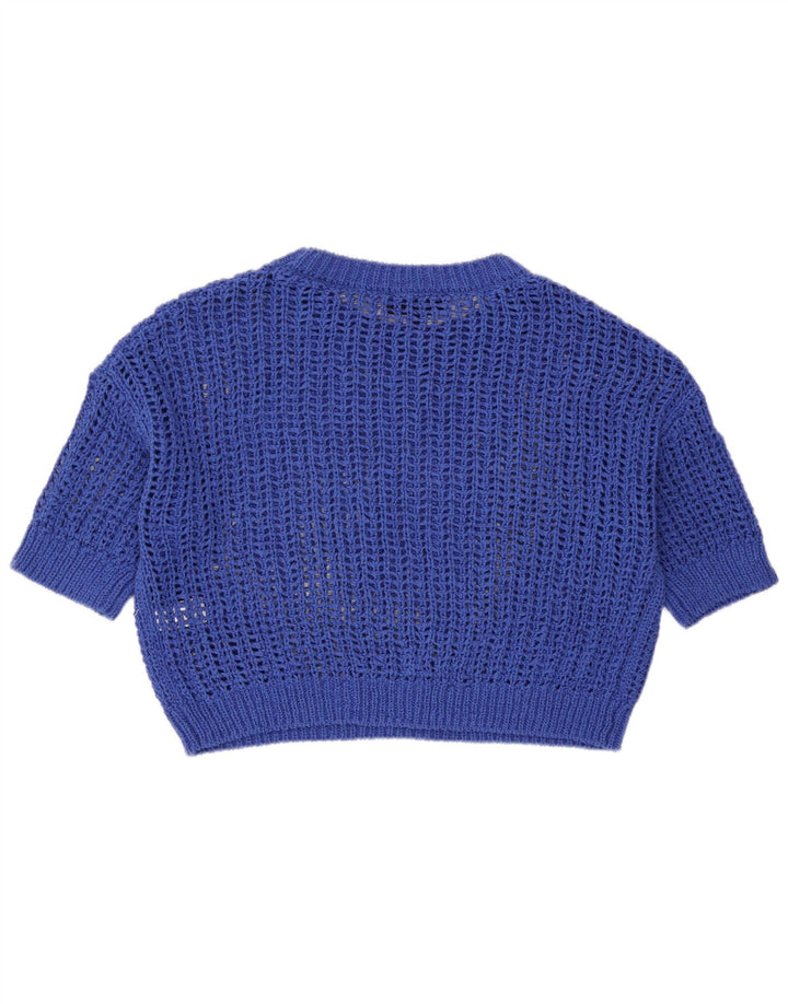 Zara Womens Oversized See Through Knit Crop Top UK 10 Small Blue Cotton