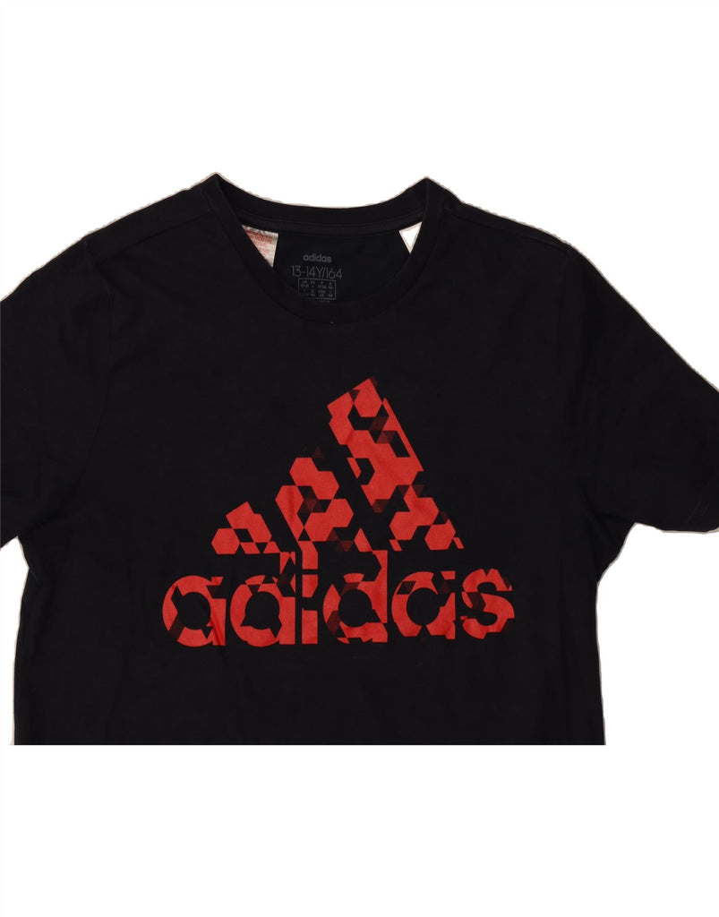 ADIDAS Boys Graphic T-Shirt Top 13-14 Years Navy Blue Cotton Vintage Adidas and Second-Hand Adidas from Messina Hembry 