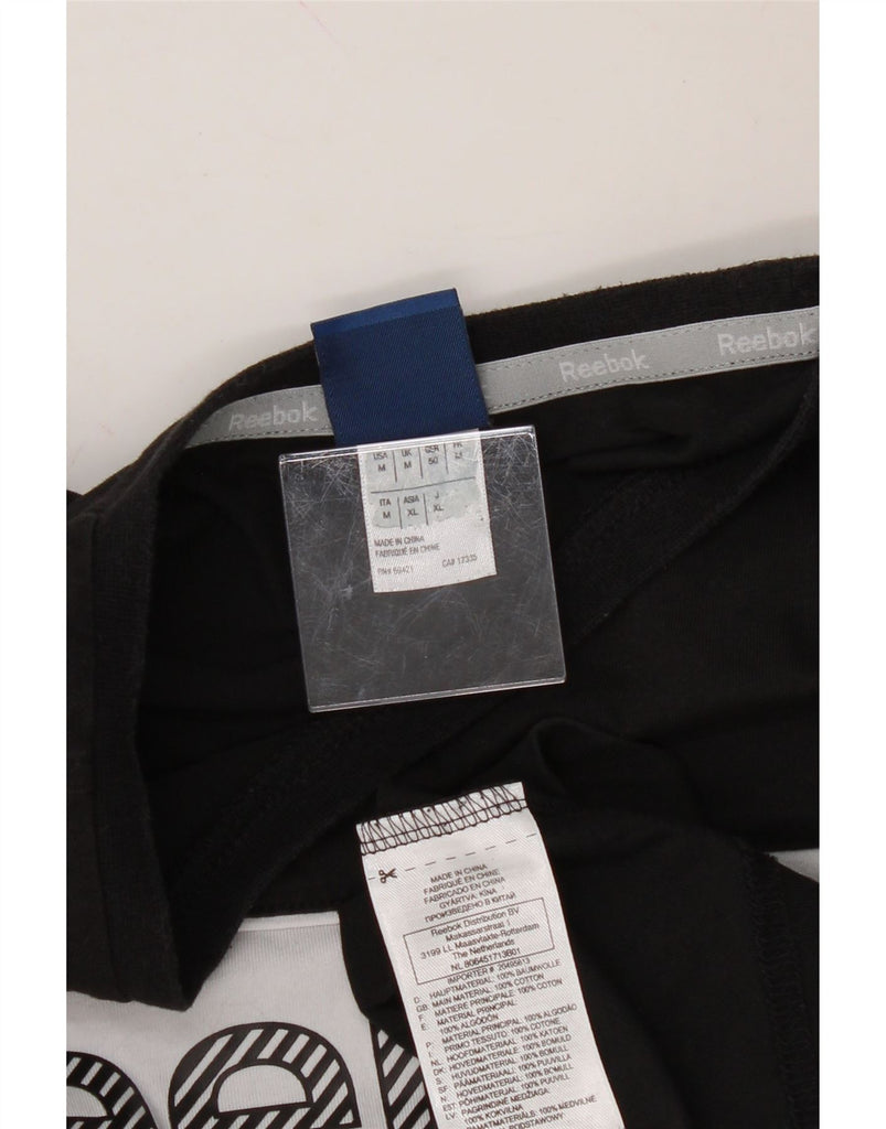 REEBOK Mens Graphic T-Shirt Top Medium Black Colourblock Cotton Vintage Reebok and Second-Hand Reebok from Messina Hembry 