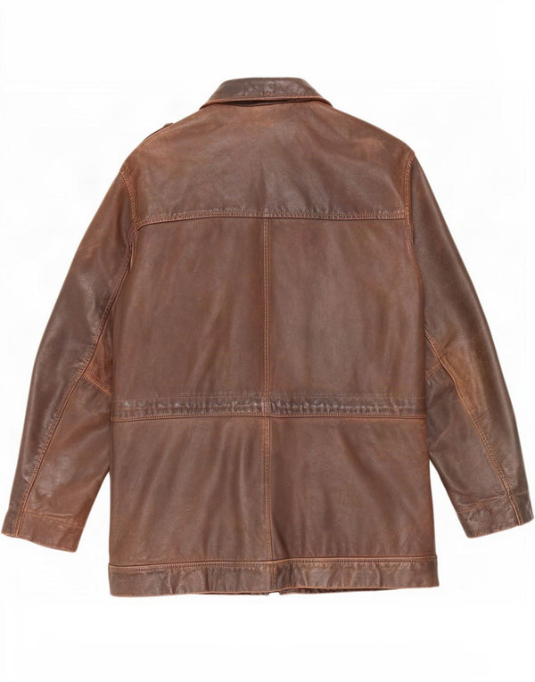 Vintage Mens Military Leather Jacket UK 36 Small Brown