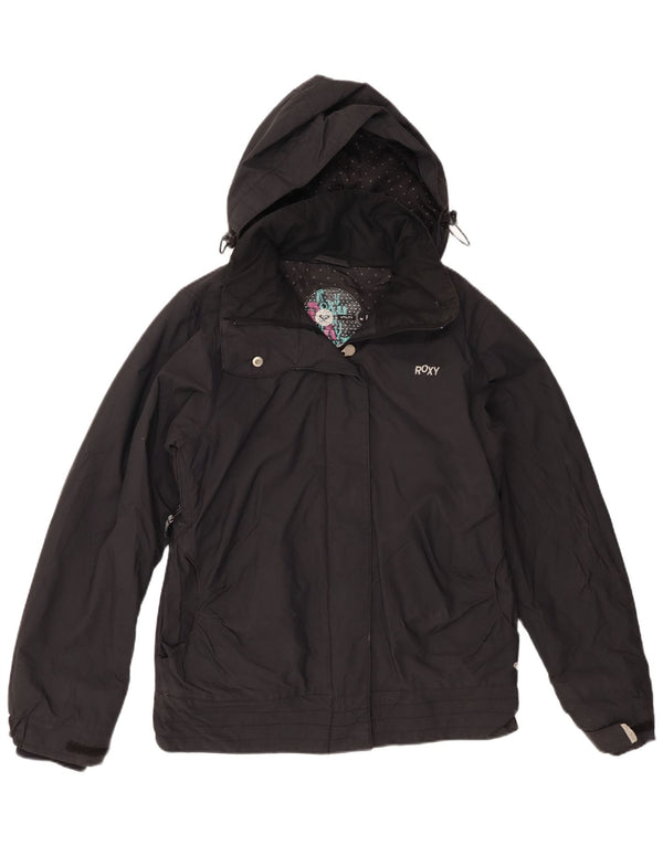 Roxy Womens Graphic Hooded Windbreaker Jacket UK 14 Medium Black Polyamide