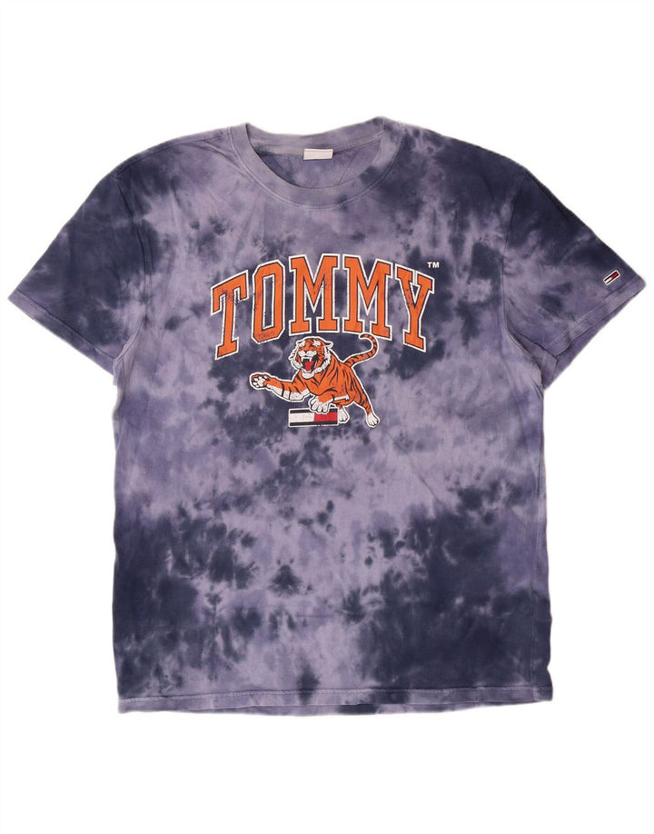 TOMMY HILFIGER Mens Graphic T-Shirt Top Large Blue Tie Dye Cotton