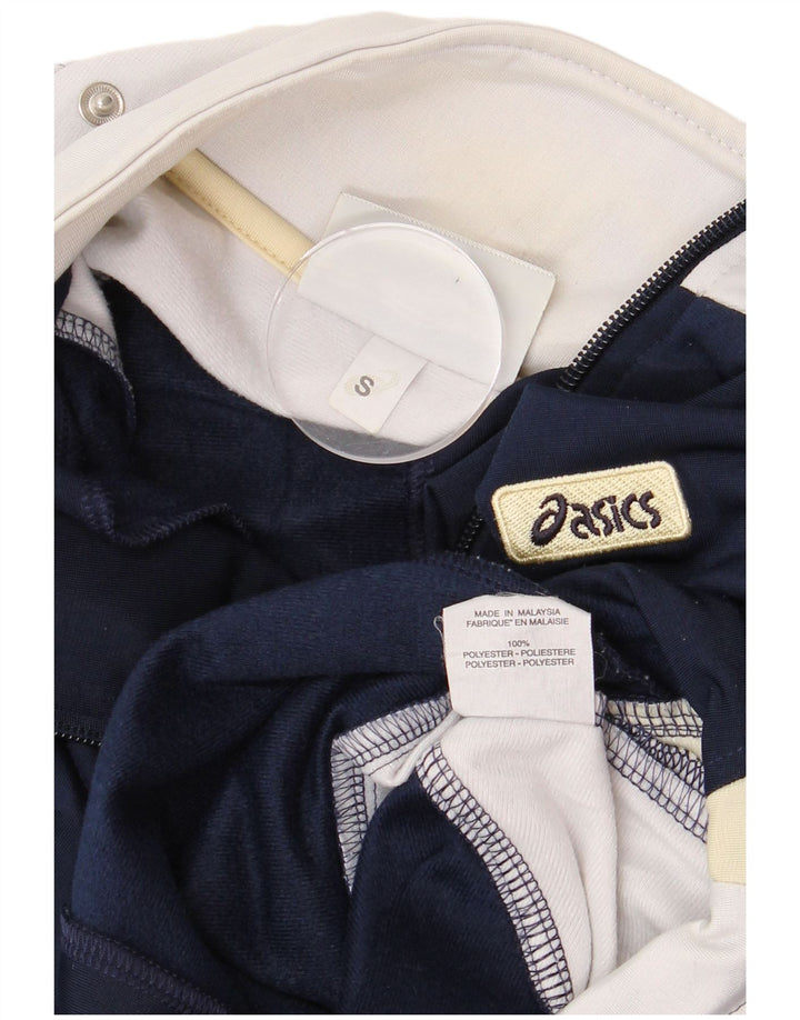 ASICS Mens Tracksuit Top Jacket Small Navy Blue Colourblock Polyester