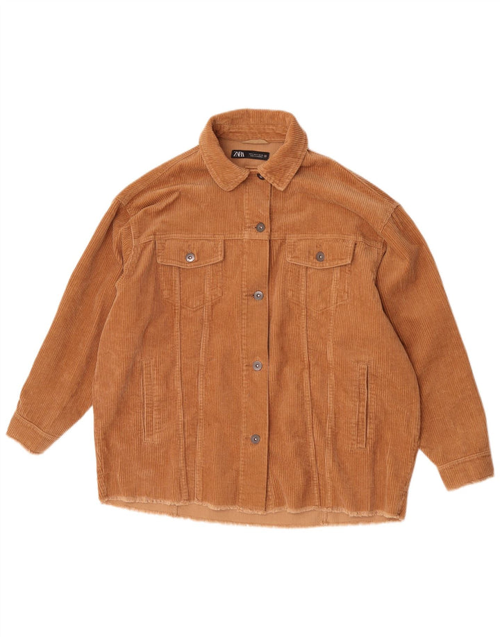 Zara Womens Oversized Corduroy Jacket UK 10 Small Brown Cotton