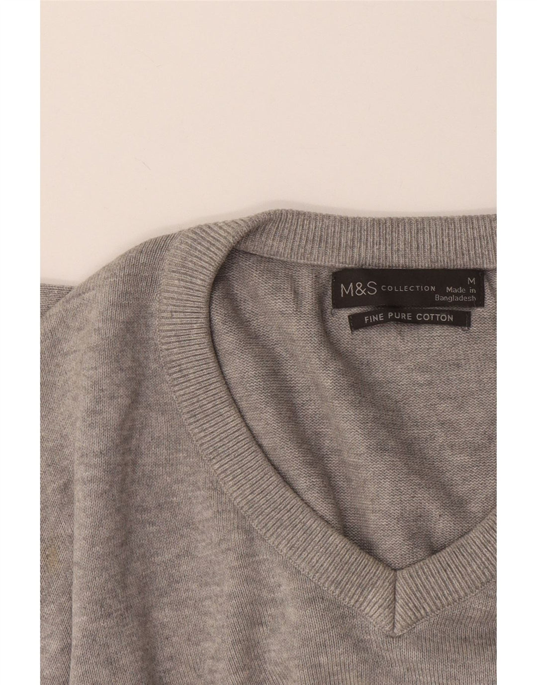 Marks & Spencer Mens V-Neck Jumper Sweater Medium Grey Flecked Cotton