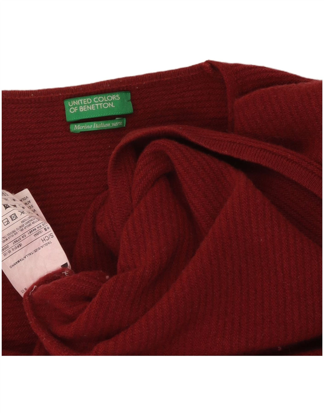Benetton Womens V-Neck Jumper Sweater UK 10 Small Red Virgin Wool