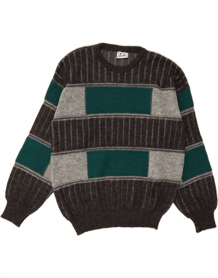 MAGNUM Womens Crew Neck Jumper Sweater UK 16 Large Grey Check Vintage Magnum and Second-Hand Magnum from Messina Hembry 