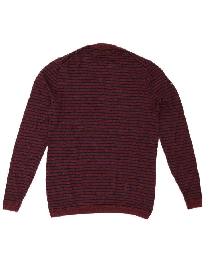 SUPERDRY Womens Crew Neck Jumper Sweater UK 14 Large Burgundy Striped
