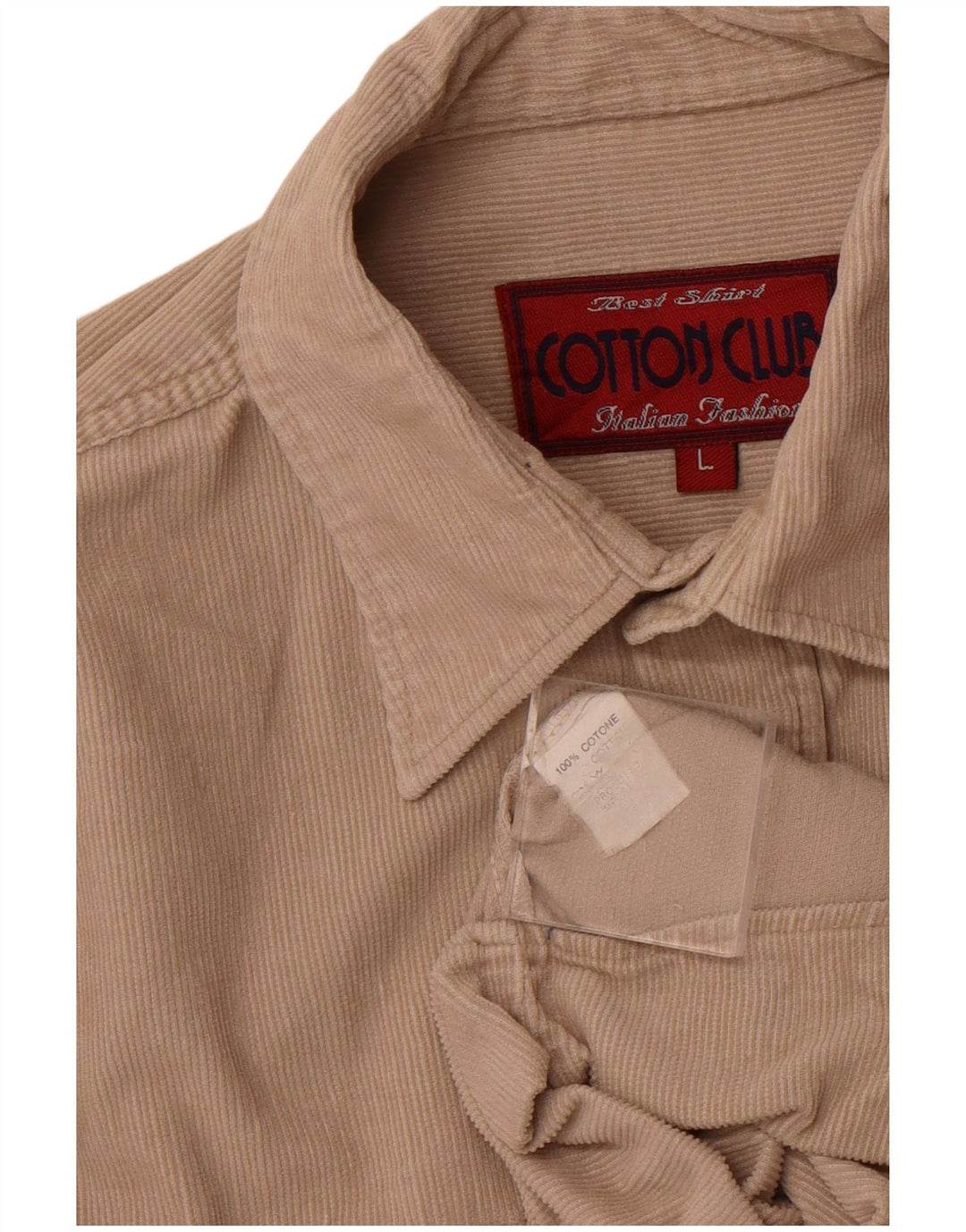 COTTON CLUB Mens Corduroy Shirt Large Beige Cotton