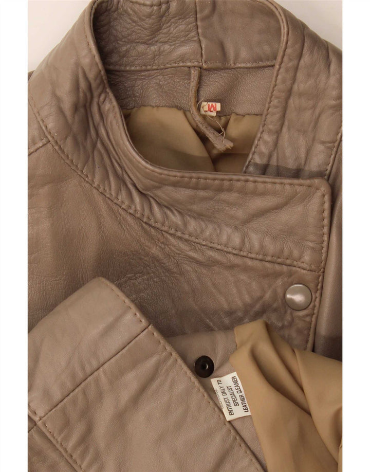 Vintage Womens Oversized Leather Jacket UK 14 Medium Brown Retro
