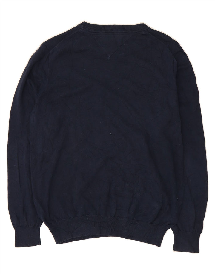 TOMMY HILFIGER Mens Boat Neck Jumper Sweater Medium Navy Blue Cotton Vintage Tommy Hilfiger and Second-Hand Tommy Hilfiger from Messina Hembry 