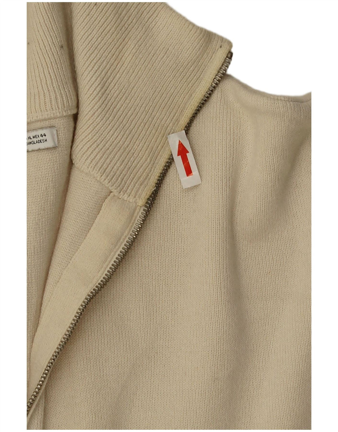 Zara Mens Zip Neck Jumper Sweater XL Beige Cotton