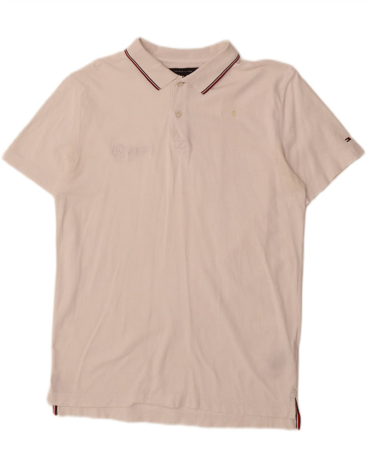 TOMMY HILFIGER Mens Regular Fit Polo Shirt Medium White Cotton Vintage Tommy Hilfiger and Second-Hand Tommy Hilfiger from Messina Hembry 