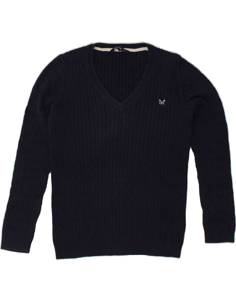 CREW CLOTHING Womens V-Neck Jumper Sweater UK 16 Large Navy Blue Cotton | Vintage Crew Clothing | Thrift | Second-Hand Crew Clothing | Used Clothing | Messina Hembry 