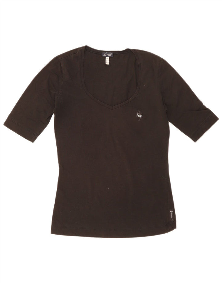 Armani Womens T-Shirt Top UK 10 Small Black Cotton