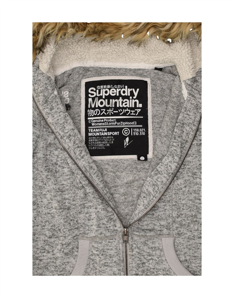 SUPERDRY Womens Zip Hoodie Sweater UK 6 XS Grey Flecked Polyester | Vintage Superdry | Thrift | Second-Hand Superdry | Used Clothing | Messina Hembry 