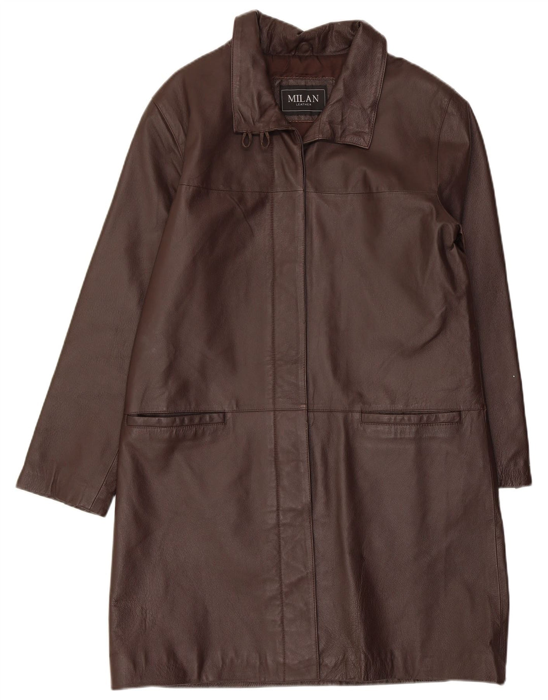 MILAN Womens Leather Coat UK 14 Large Brown Leather