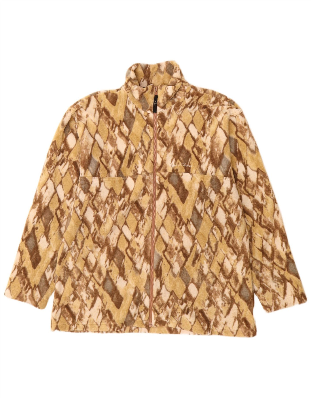 CONTE OF FLORENCE Womens Fleece Jacket UK 16 Large Beige Argyle/Diamond