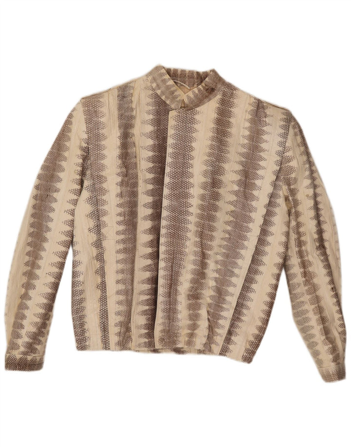 Lee Sands Mens Leather Jacket UK 40 Large Beige Animal Print