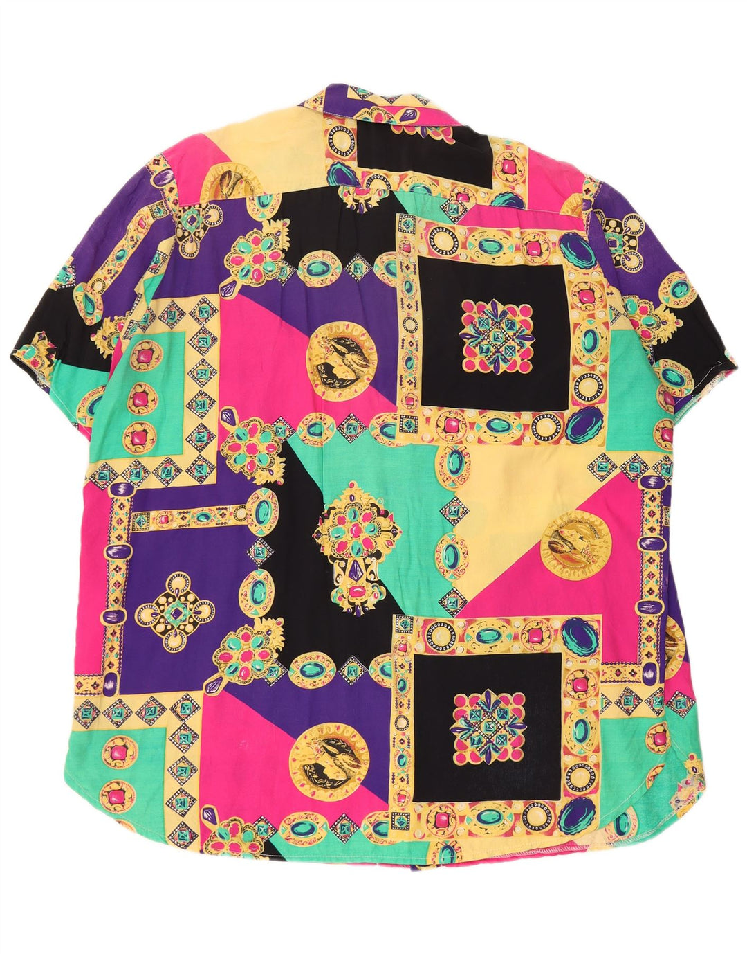 Vintage Womens Short Sleeve Shirt Blouse UK 20 2XL Multicoloured Patchwork