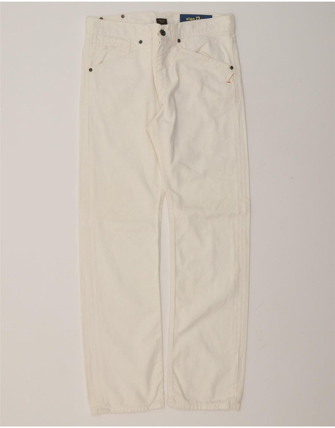 Dondup Mens Stan Dart Straight Jeans W33 L32 White Cotton