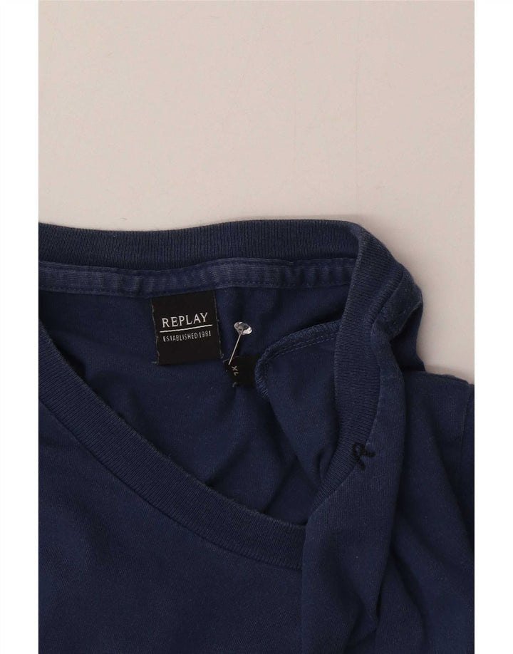 Replay Mens T-Shirt Top XL Navy Blue